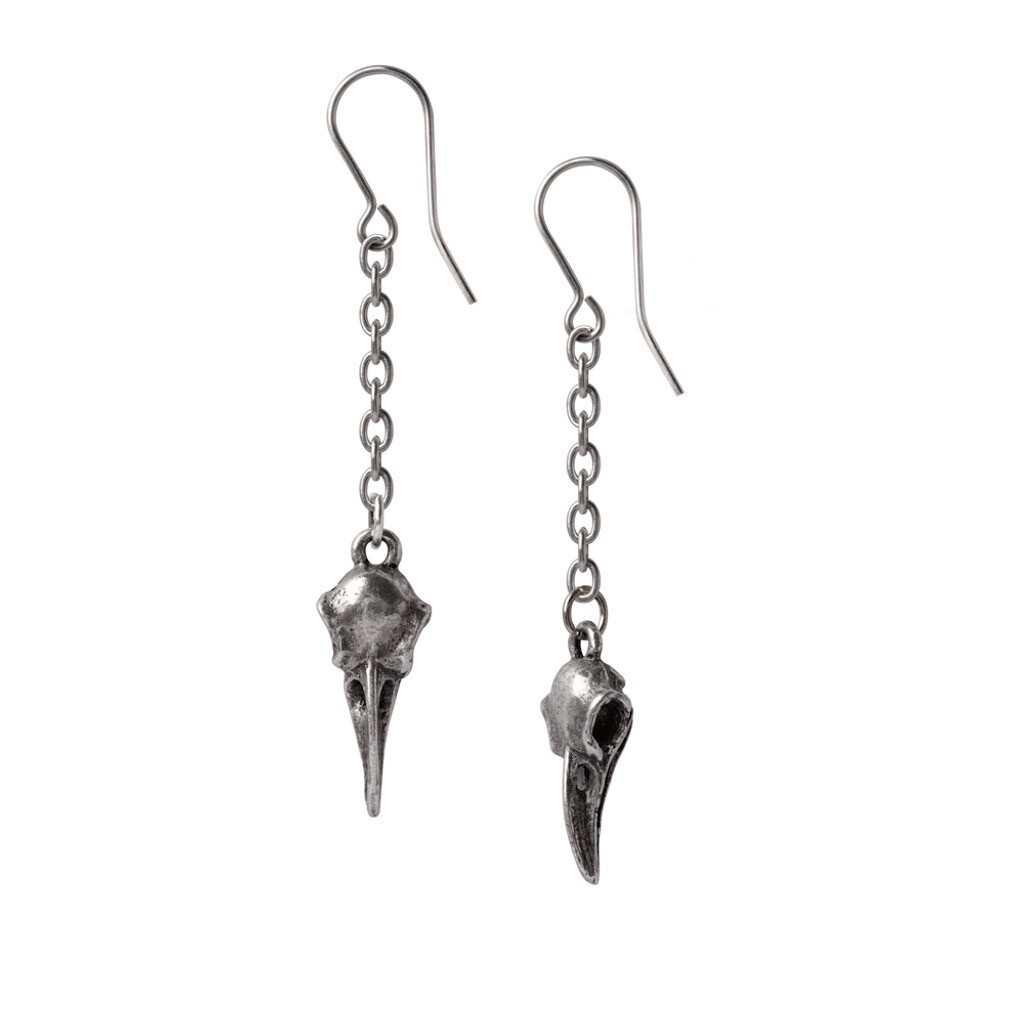 アクセサリー AlchemyGothic R118Q ENTRAPMENT Alchemy Gothic E473 - Rabenschadel Schlenker Earrings Raven Skull