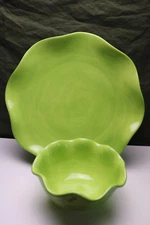 Tabletops Unlimited SPRING FLORAL Ruffled Lime Green Bowl (s) / Plate (s) U PICK