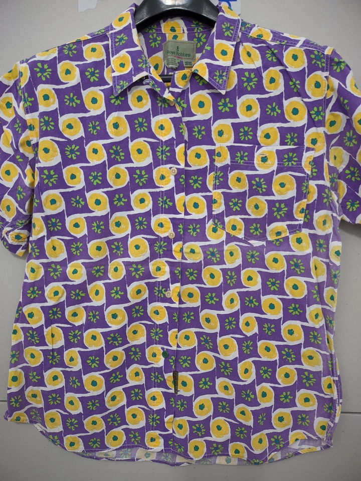 Top Royal Robbins Mujer Medio Púrpura Manga Corta Botón Floral Tejido Geométrico Foto 2 de 4