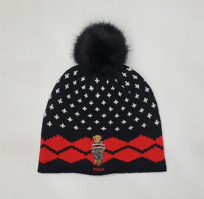 New Polo Ralph Lauren Fair Isle Polo Bear Pom-Pom hat O/S 