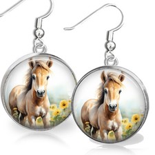 Pendientes de regalo para amante del caballo impresión artística acuarela girasoles caballo pony equino