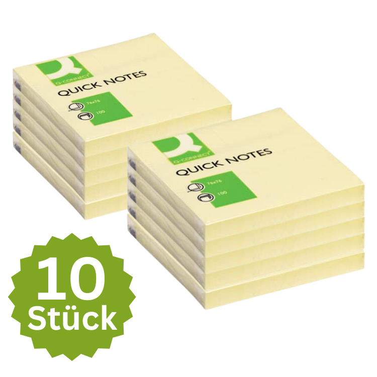 10 x Haftnotizen Notizzettel Klebezettel Notes Q-Connect 76x76mm 100 Blatt gelb