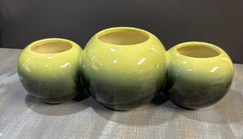 Vintage Hull Pottery 106 Three Lobe Orb Ombre Green Planter Vase 11 Inch Long