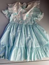 Vintage Kids Avenue Size 8 10 Girl Party Dress Lace Ruffle teal full circle