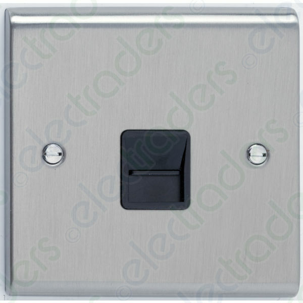 Deta SD1353SCB Telephone Socket - Secondary (Satin Chrome / Black Inserts)
