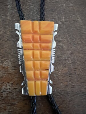Native American Indian Navajo Large Bolo Tie Rough Orange Spiny Inlay Ties #A