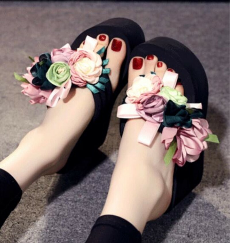 SAOLA Ciabatte da spiaggia donna ragazza zeppa tacco alto suola spessa plateau punta clip floreale