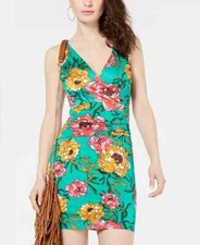 GUESS Women's Green Multi Lamara Floral Surplice Sheath Dress Size XS