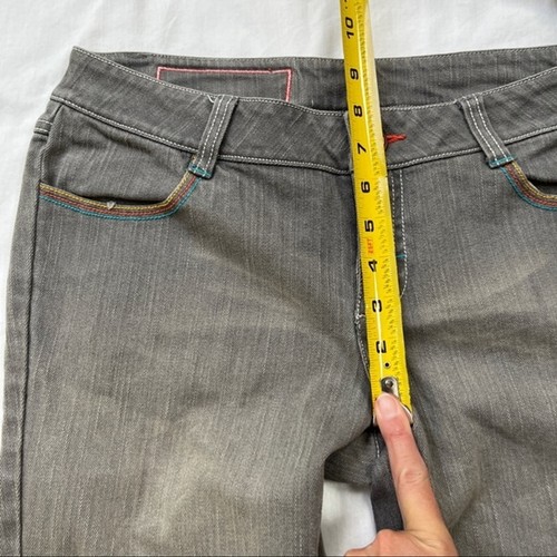 VTG Y2K Miskeen Jeans Gray Hip Hop Embroidered “M” Rainbow Stitching SZ 9 Jar - Picture 10 of 12