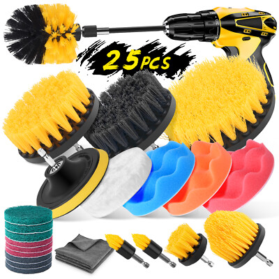 #ad #ad 25 Pack Drill Brush Attachment Set Power Scrubber Cleaning Kit Car Detailing Kit $32.39