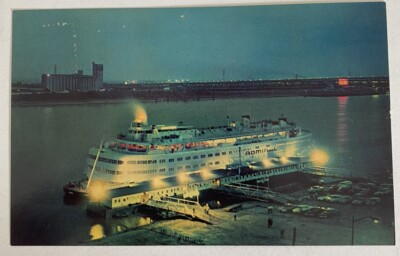 #ad Vintage Postcard SS Admiral at Washington Ave Night View St Louis Missouri MO $1.42