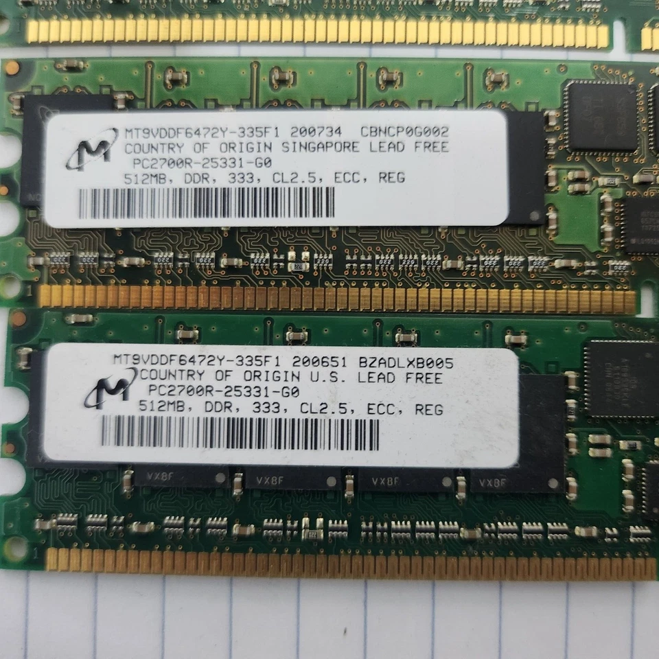 4x MICRON MT9VDDF6472Y-335F1 512MB DDR-333 ECC REG PC2700R Memory Modules - Image 2 of 2