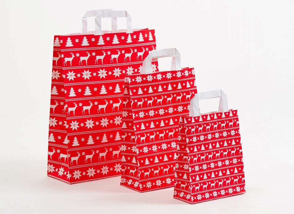 GK-VERPACKUNGEN Papiertragetaschen Norweger rot Papiertüten Winter Weihnachten Tüten Elch Schnee