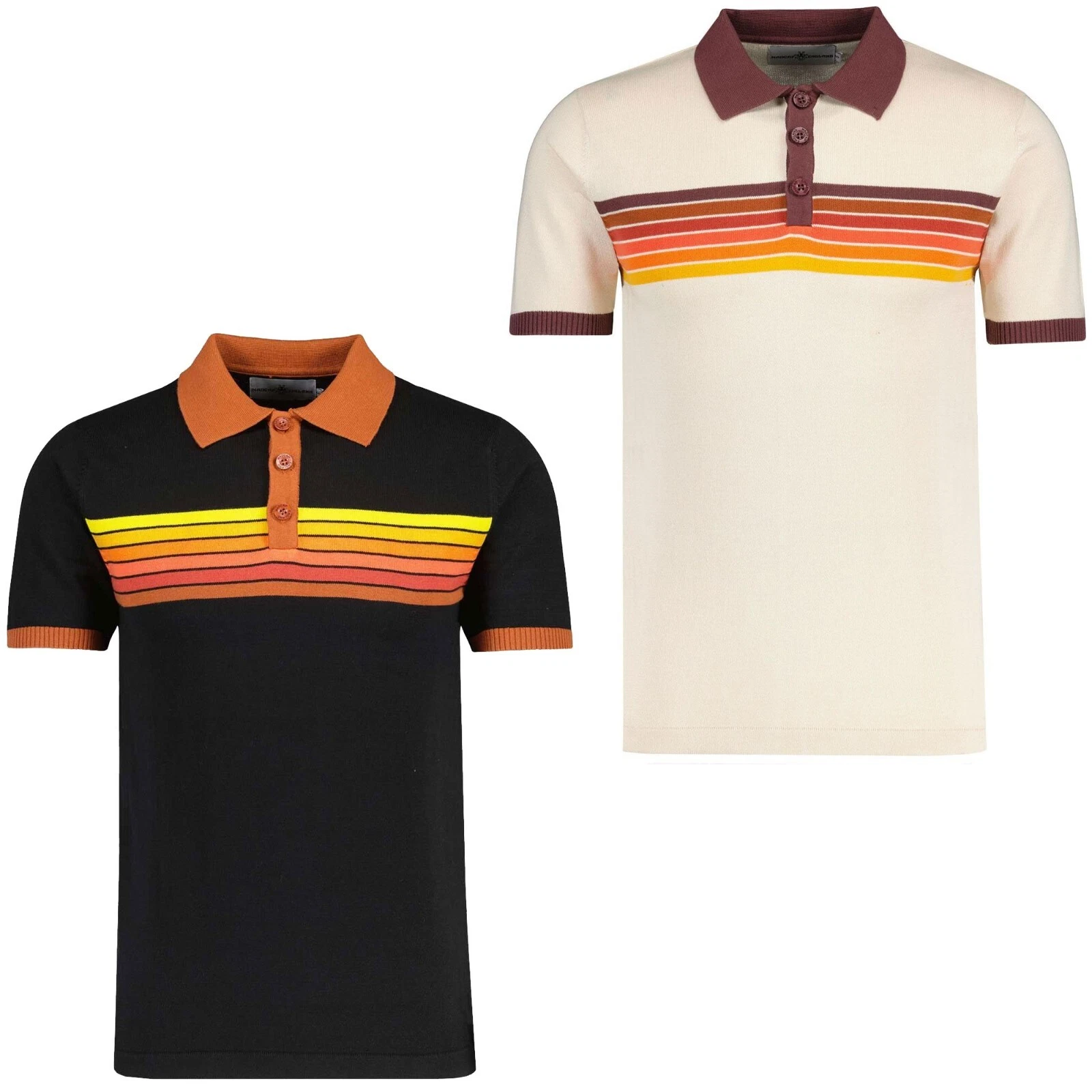 NEW MADCAP MOD RETRO 60s 70s 80s 90s MENS KNITTED Gradient POLO MIXTAPE MC1084
