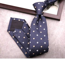 New Classic Polka Dot Blue White JACQUARD WOVEN 100 Silk Men's Necktie Tie