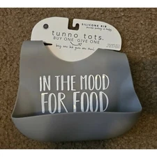 Tunno Tots Silicone Bib Gray - "In The Mood For Food" NEW
