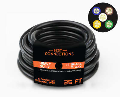 BEST CONNECTIONS 14 Gauge 5 Way Trailer Wire Durable, Weatherproof, Color-Coded