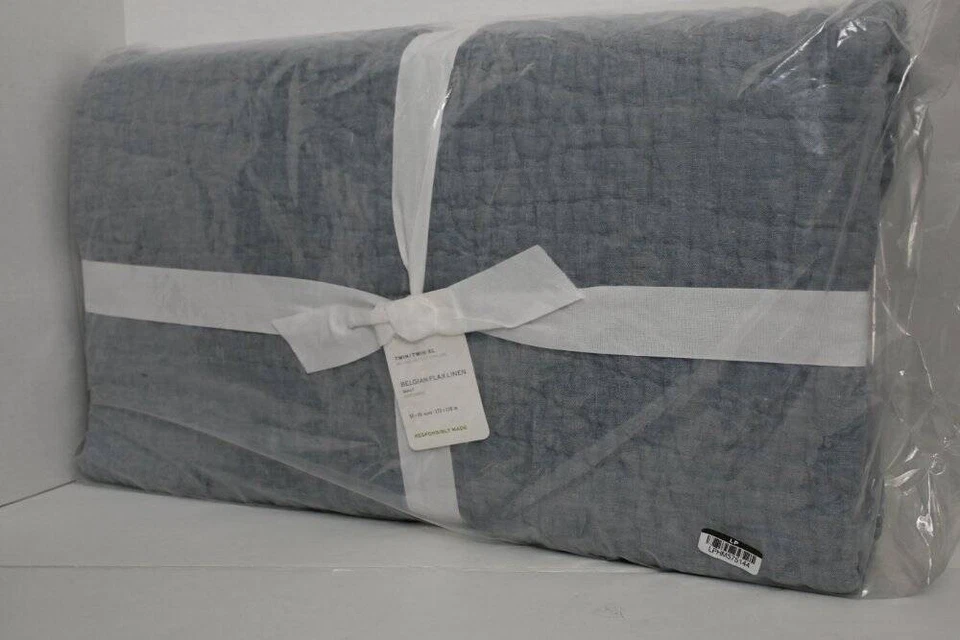 Pottery Barn Belgian Flax Linen Handcrafted Quilt, Twin/TwinXL Chambray NWT - Image 4 of 4
