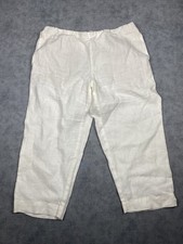 J Jill Love Linen White Crop Pants Women  s Small Petite Pull On Elastic Waist