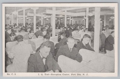 Postcard IQ Test Reception Center Fort Dix NJ Soldiers UNP Chrome