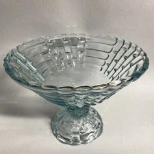 Jeannette Glass Louisa Light Ice Blue Footed Compote Fruit Bowl. V47