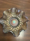 Vintage Carnival Glass Ruffled Iridescent Bowl 6.5” Early 1900s Marigold Look