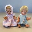 7" Vintage Mattel 1966 Baby Cheerful Tearful Layette Dolls Set Of 2 Twins