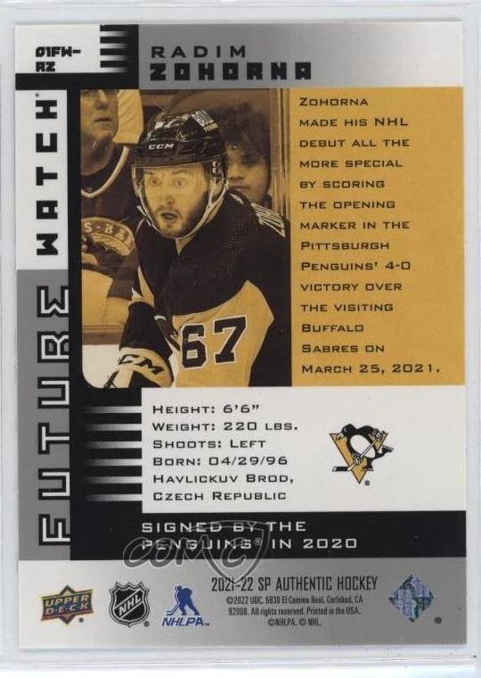 2021-22 SP Authentic 2001-02 Retro Future Watch /900 Radim Zohorna Rookie RC - Image 2 of 2