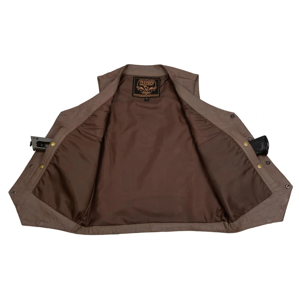 Milwaukee Cuero LKM3702 Para hombres Cuero Cuello en V Estilo Occidental Motorc... Envío Rápido Foto 4 de 4