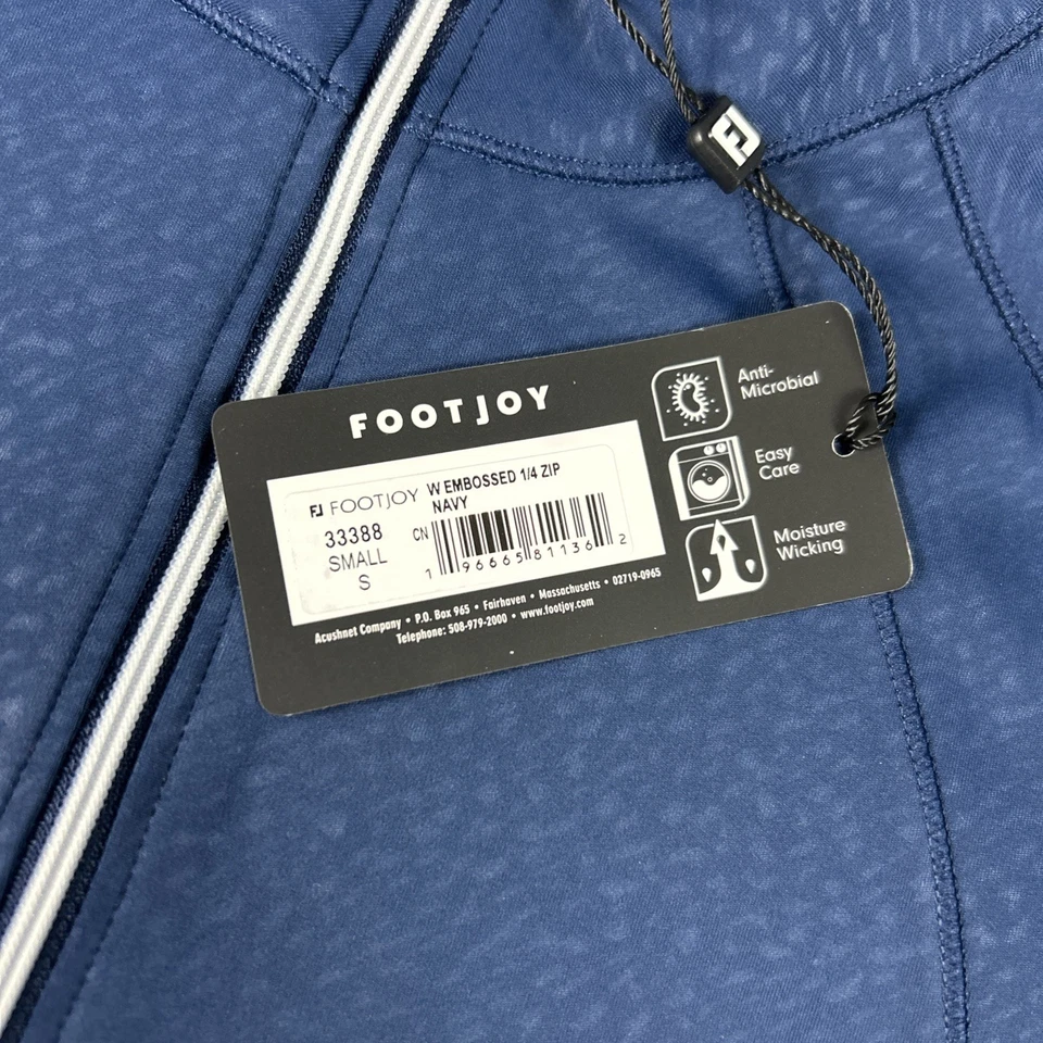 Pullover de golf FootJoy para mujer en relieve 1/4 cremallera pequeño azul marino nuevo con etiquetas precio de venta sugerido por el fabricante 115 USD LEER DEFECTUOSO Foto 4 de 4