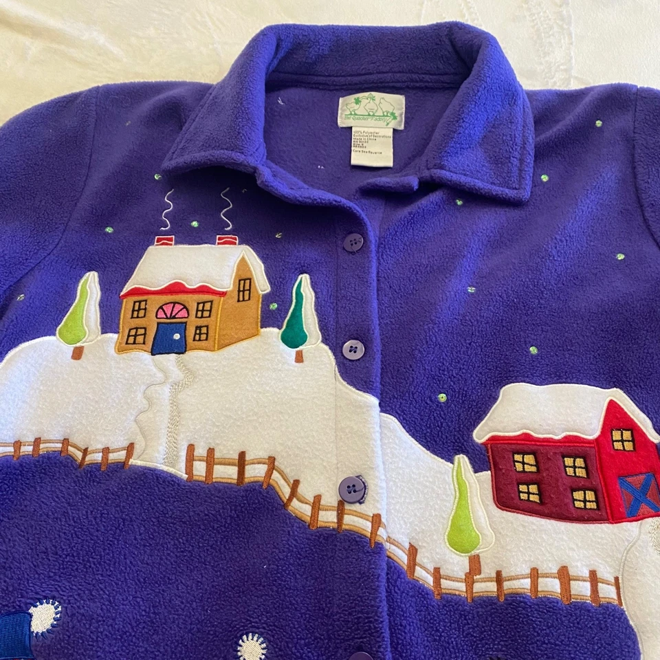 Vintage Quacker Factory 3X Cardigan Jacket Purple Fleece Winter Holiday Grandma - Image 2 of 4