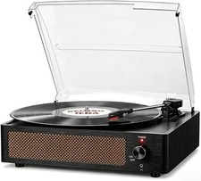 Vintage Vinyl Record Player with Bluetooth Built-in Speakers - 3-Speed Turn...