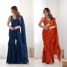 Indian Ethnic Heavy Saree Silk Mirror Designer Wedding Party Readymade Bridal