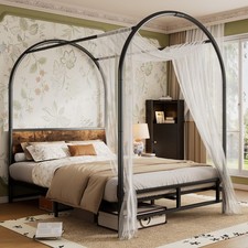 Metal Bed, 3FT/4ft6 Double Bed, Iron Bed, Canopy Twin Bed for Adults teenagers