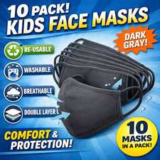 FACE MASKS 10 PACK FOR KIDS Age 3-9 - Gray Washable and Stretchable