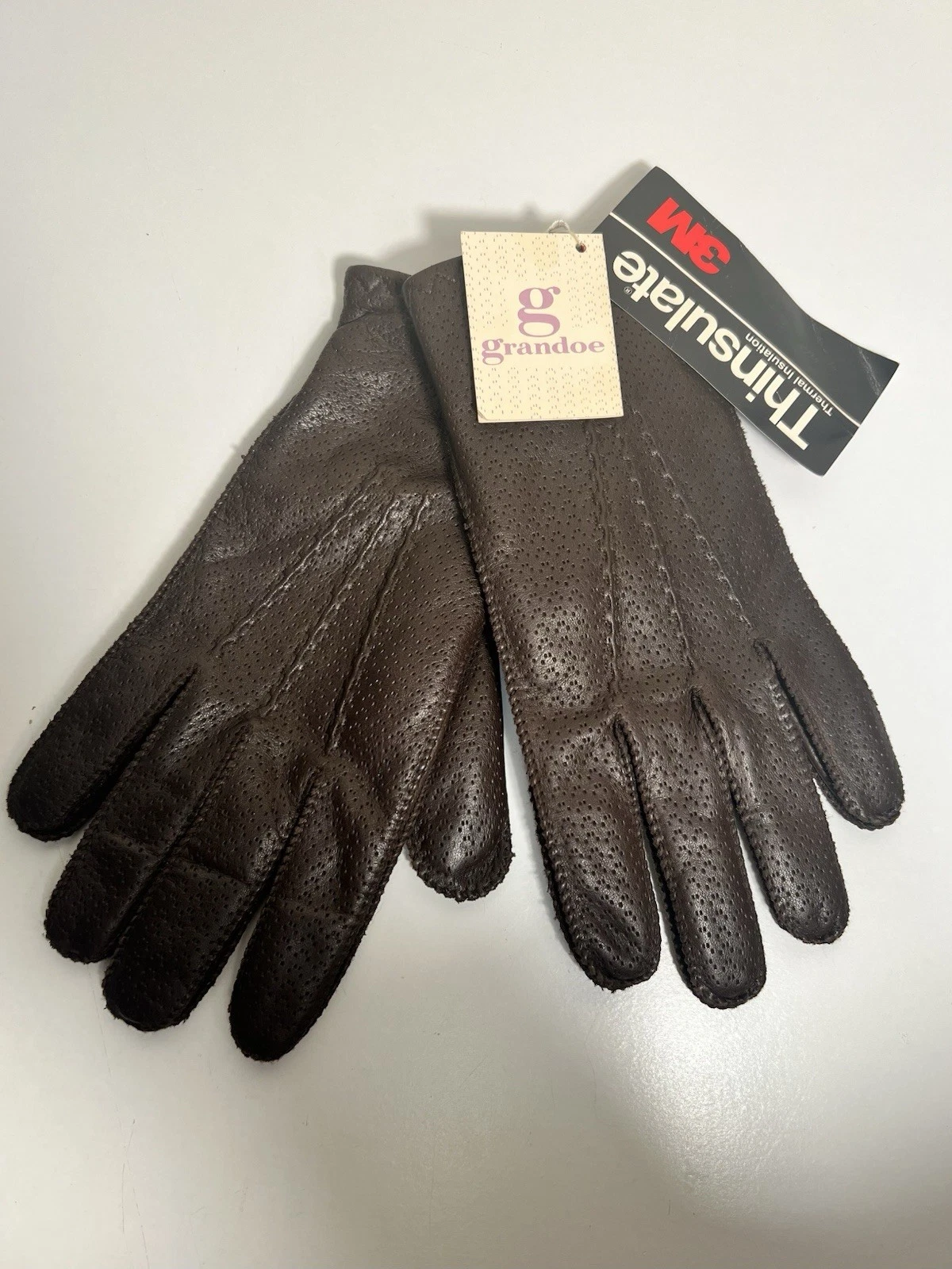 Vintage Grandoe Men’s Brown Leather Lined Driving Gloves Medium Thinsulate New