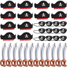 36 Pcs Pirate for , Include 12 Pirates Hats, 12 Eye Patches and 12 Swords, Pi...