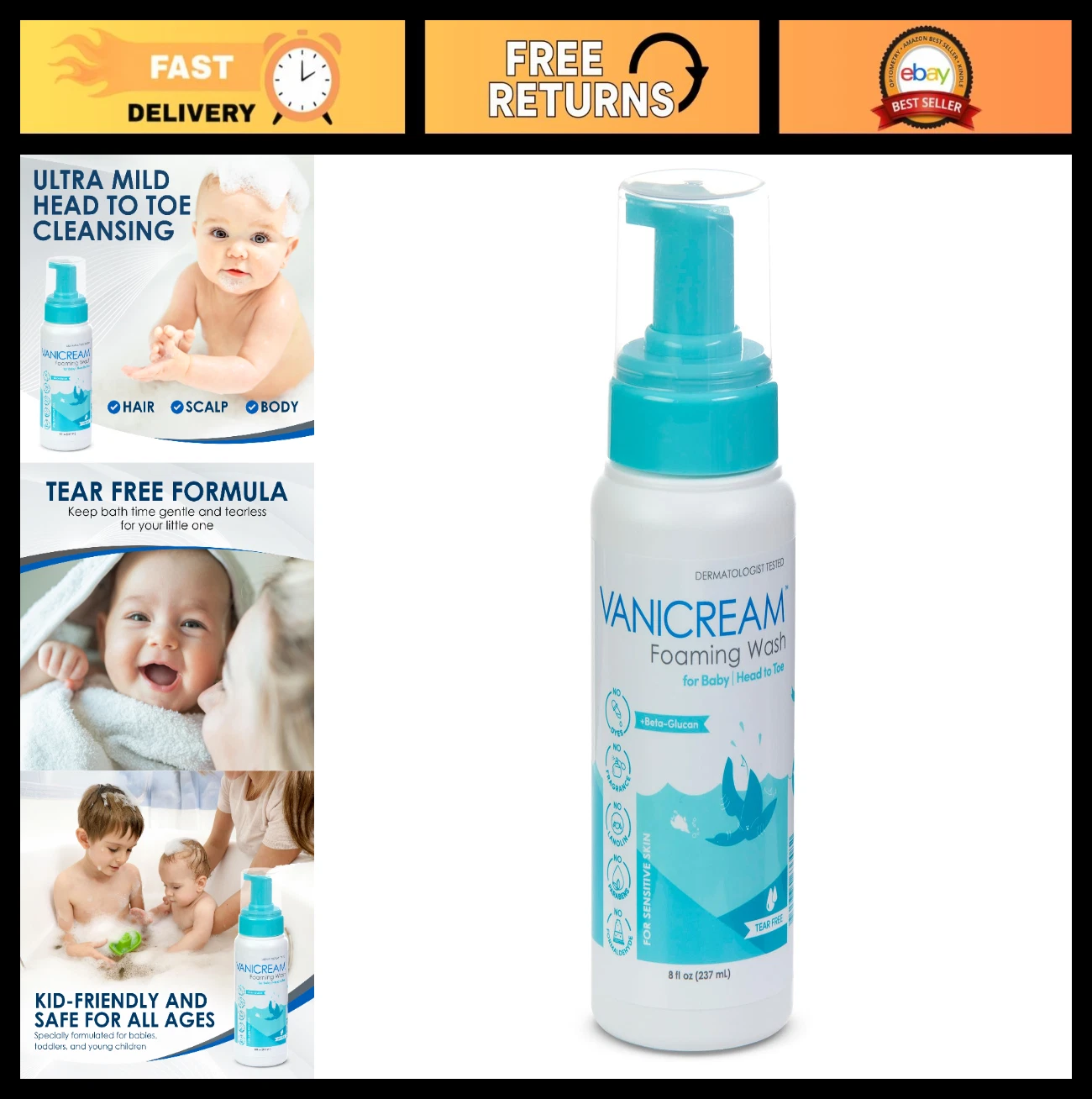 Gentle Foaming Baby Wash & Shampoo, 8 Oz - Tear-Free, Moisturizing, Sensitive Sk