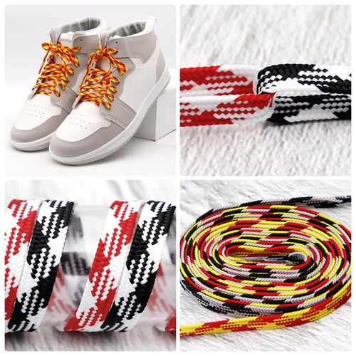 Flat Colored Shoelaces for Sneakers: 47 inch Black and Grey Thin Argyle Shoe ... - Picture 8 of 9