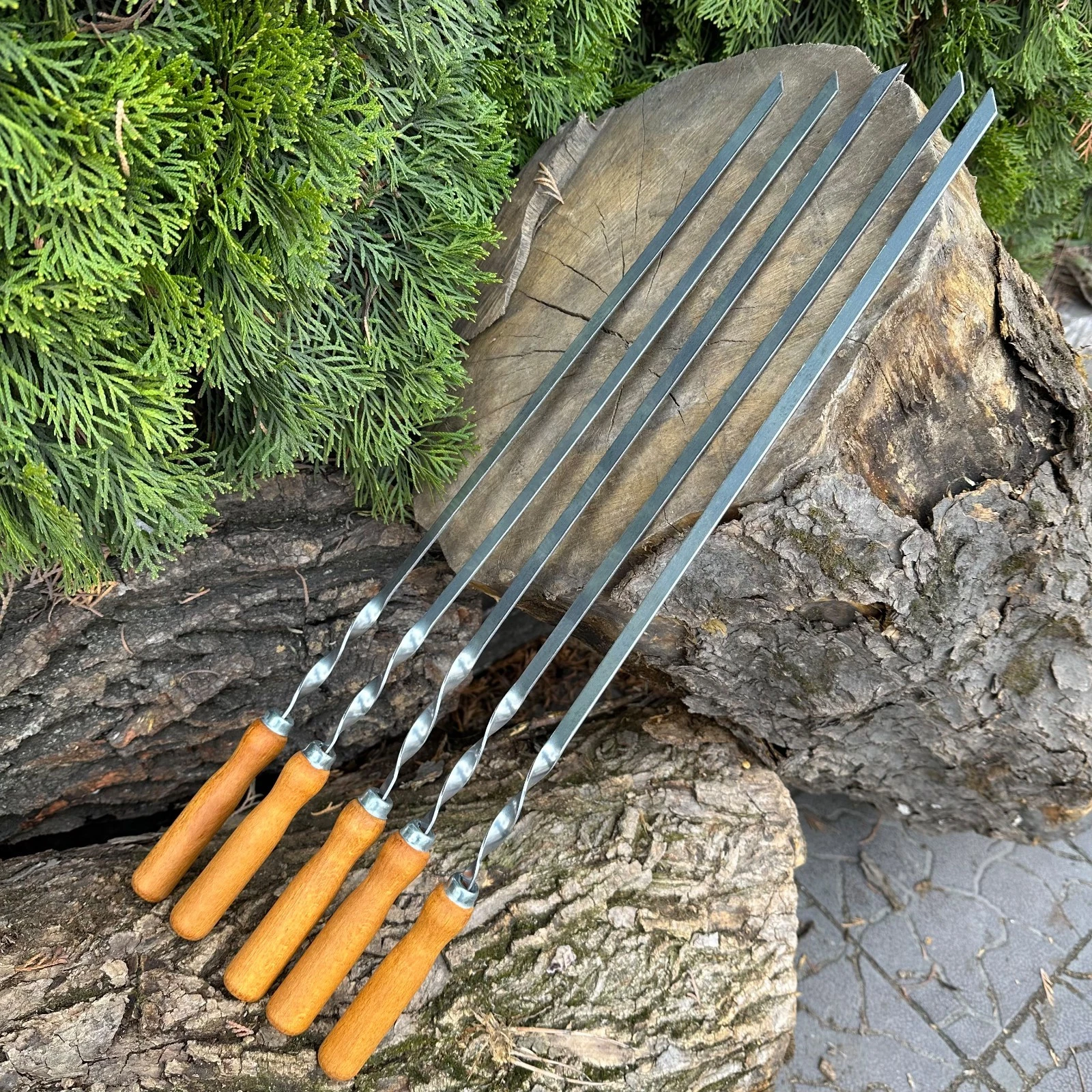 Professional 3mm Stainless Steel Skewers with Insulated Wooden Handles