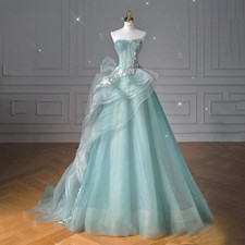 Strapless Prom Dress Formal Evening Dress with Appliques Pleated Party Dresses