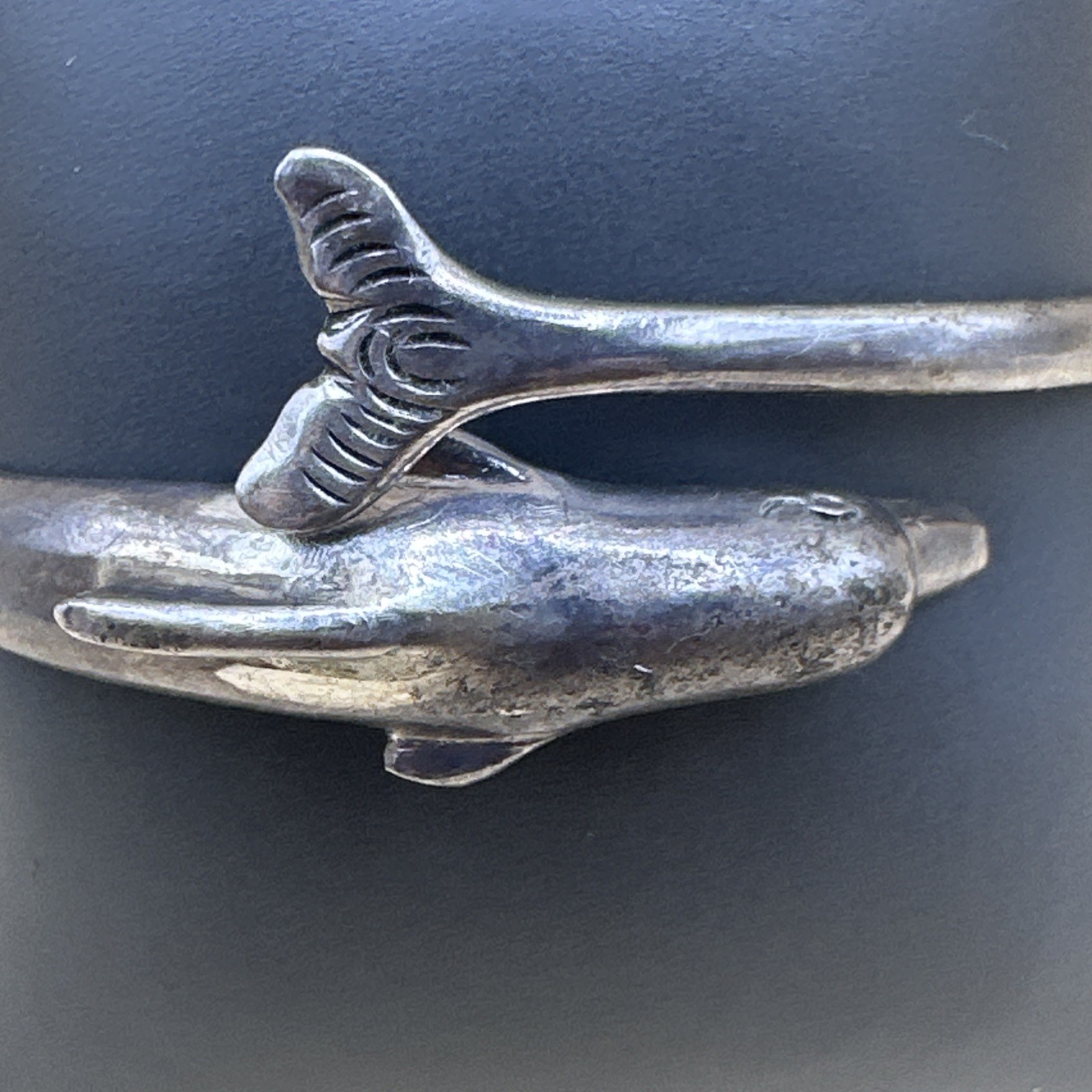 Dolphin Design Solid Sterling Silver Bypass Bangl… - image 1