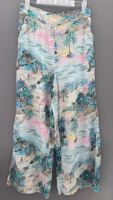 C & C CALIFORNIA womens M LINEN Blend Tropical Wide Leg PANTS Boho Beach VACA - Image 1 of 4