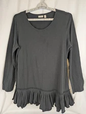 Tunic Logo Lori Goldstein Black Knit Long Sleeve Sewn Ruffle Hem QVC XL