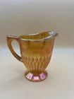 Vintage Carnival Glass Footed Creamer Marigold Anniversary By Jeanette