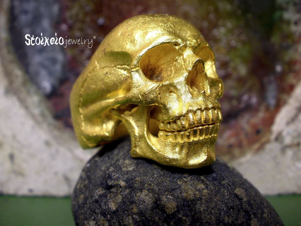 Anel masculino caveira de ouro, folheado a ouro amarelo prata esterlina 925 caveira - Imagem 4 de 4