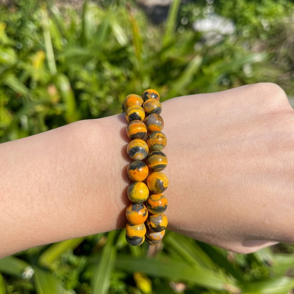 Bumblebee Jasper Beads Bracelet Handmade Stretch Bracelet Casual Crystal Jewelry - Image 4 of 4
