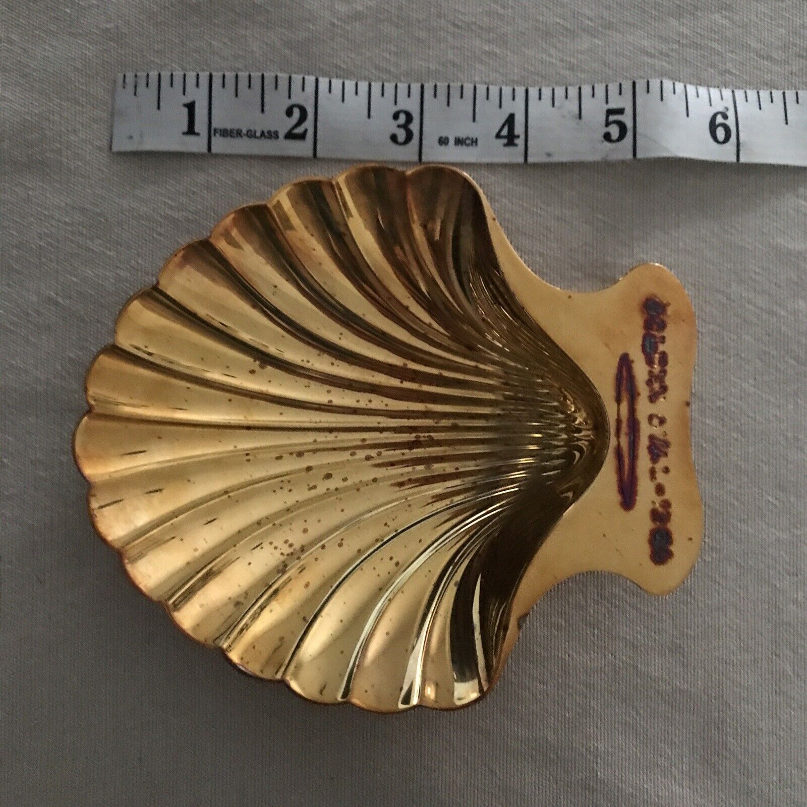 Vintage Tiffany & Co Makers Footed Sea Shell Dish Golden Oval-1964