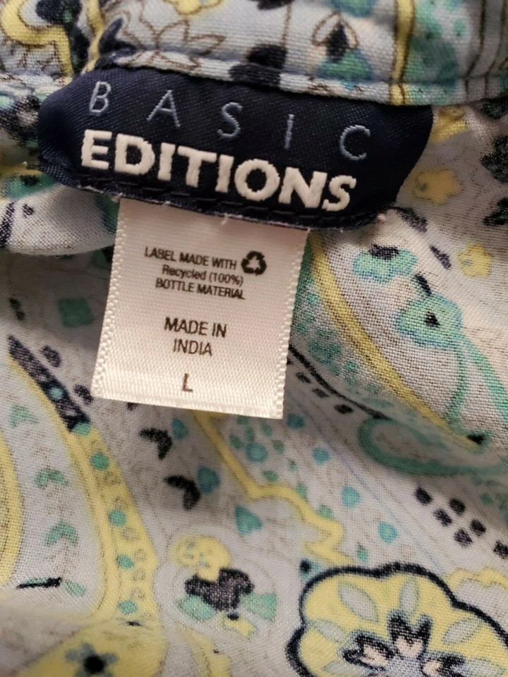 Основные издания женская рубашка блузка размер L большой синий белый желтый пейсли - Изображение 2 из 4