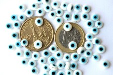 6mm White Evil Eye Beads - 30 Pcs Real Glass Evil Eye Beads From Turkey -NAZAR